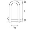 0120905_ Long D Shackle with Captive Key Pin 5mm Stainless Steel