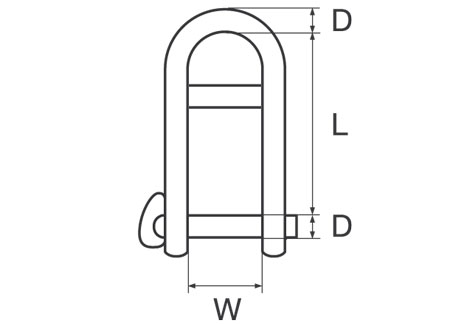 0120915_ Long D Shackle with bar 6mm captive pin Stainless Steel