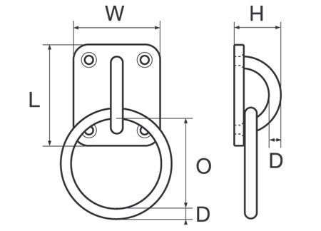Stainless Steel eye plate 35x40mm with O ring 6mm