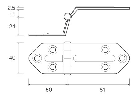 0453635_ Stainless Fold Hinge 81x40x2.5mm H35