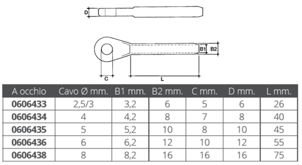 0606436_1 Stainless Steel Eye Terminal for cable 6mm ( Press Terminals)