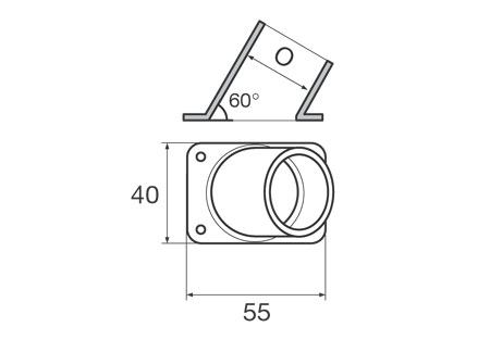 0631122_ Rectangular Base Moulded 60° Railings Tube 22mm Stainless Steel