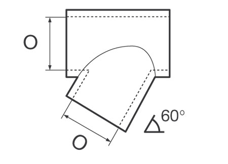 0634322_ T Joint Left Moulded 60° Tube 25mm Stainless Steel