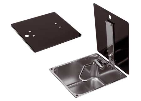 1501834_ Stainless Steel square sink with glass cover 320 x 350 x H180mm