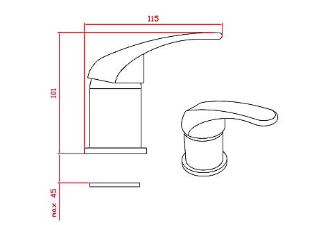 Mixer Lever for Taps and Showers H74mm