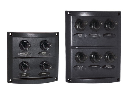2102604 ABS Black Switch Panel with 4 x 10amp waterproof switches 90 x H100 mm