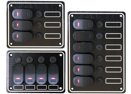 2102621 Black anodized contour panel with waterproof switches 4 x 15 amp 135 x H95mm