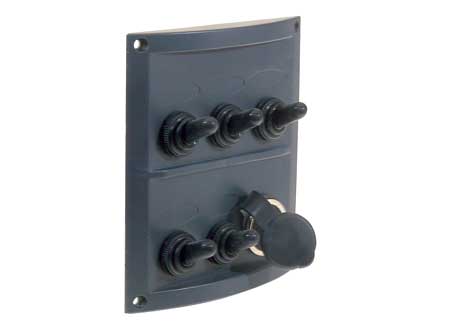 2102637 Black ABS Electric Panel 5 Switches and Usb Socket 110 x H125mm