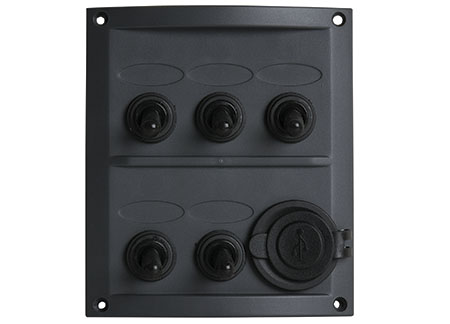 2102638_ Black ABS Electric Panel 5 Switches and Usb Socket 110 x H125mm