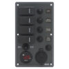 Black Electrical Panel with 4 switches Battery Tester and 12V plug 114 x H191mm