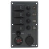Black Electrical Panel with 4 switches Battery Tester and 12V plug 114 x H191mm