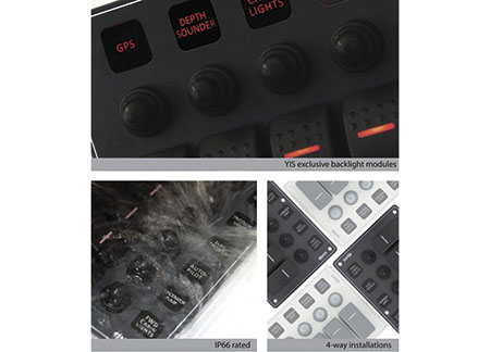 Black Electrical Panel with 4 switches Battery Tester and 12V plug 114 x H191mm