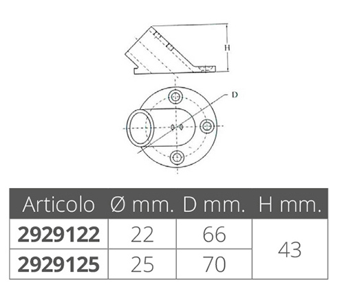 2929125_1 Round Base 60° Tilted D25mm Stainless Steel