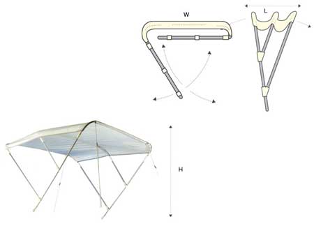 3265217_ Tessilmare Bimini White Aluminum 3 arches 170cm Length x 180cm H140cm