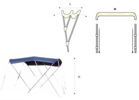 3265470_ Tessilmare Bimini Blue Stainless Steel 3 Arches 180 x 200 x H140cm