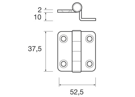 Stainless Fold Hinge 52.5 x 37.5 x 1.5mm H10mm