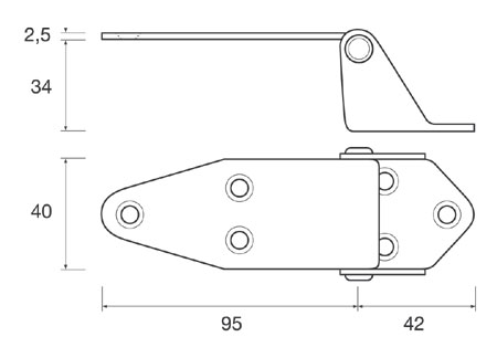 453534_ Stainless Fold Hinge 95x40x2.5mm H34