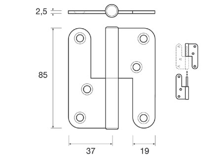 455508_ Stainless Removable Hinge Right Hand 85x37x2.5mm
