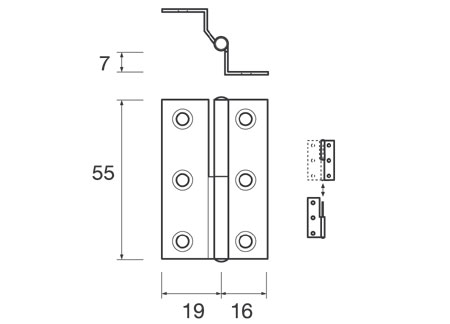456555_ Stainless Fold Hinge Right Hand 55 x 19mm H7mm