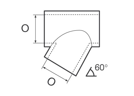633822_ T Open Joint Tilted 60° D22mm Stainless Steel