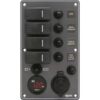 Black Electrical Panel with 4 switches Battery Tester and 12V plug 114 x H191mm