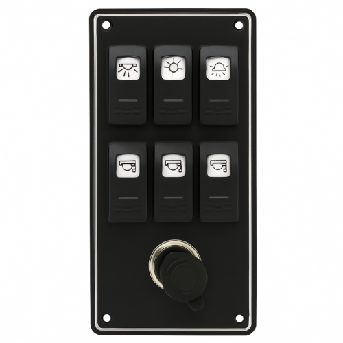 product-110707-20260613113606 Electrical panel Black Sea with 6 Led switches and 12V lighter socket 102 x H205mm