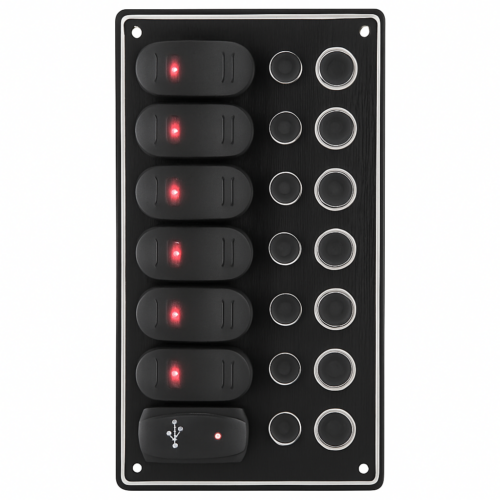 product-117601-20260612133540 Electrical Panel Black Sea with 7 Led Switches and USB Plug 115 x H240mm
