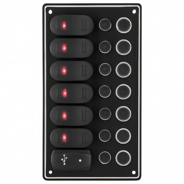 Electrical Panel Black Sea with 7 Led Switches and USB Plug 115 x H240mm