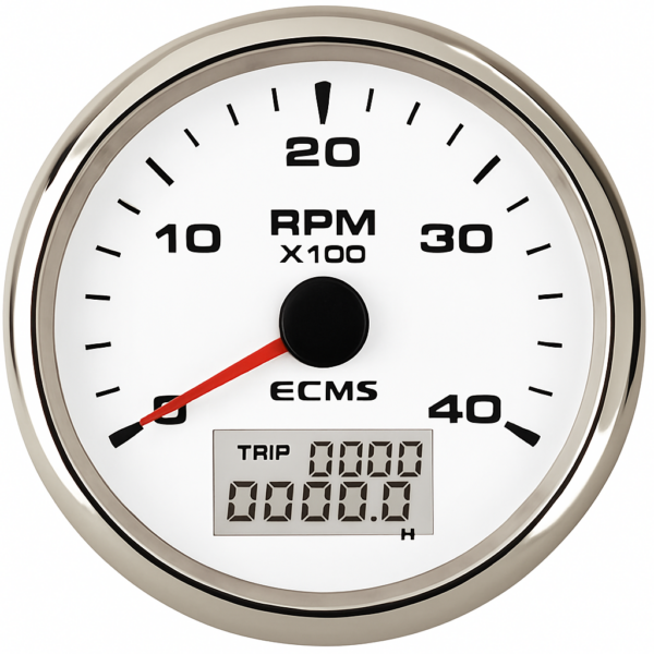 product-118900-20260612122918 Tachometer and Hour Meter ECMS White and Chrome 12/24V 4000 85mm