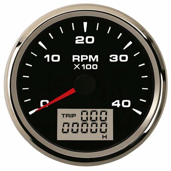product-118901-20260612122856 Tachometer and Hourmeter ECMS Black & Chromed 12/24V 4000 RPM 85mm