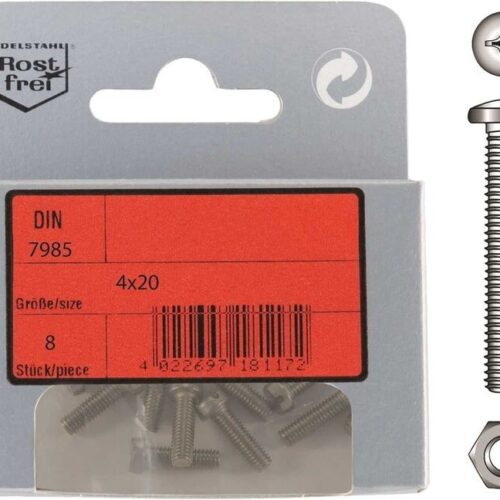 798504020_1 Pack Pan Head Screws Phillips A4 DIN 7985 4x25 with Nuts 6pz