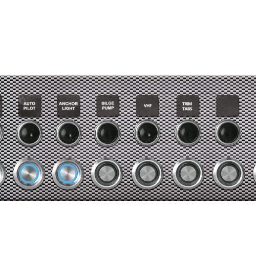 Aluminum Carbon Switch Panel with 8 Stainless Buttons and Circuit Breaker Buttons 95 x 231 mm