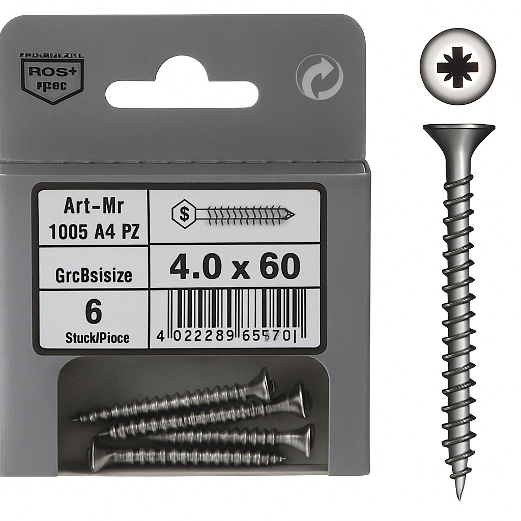 S/steel flat head phillips chipboard screws din 6112 mm 4x60  pack 6 / pcs